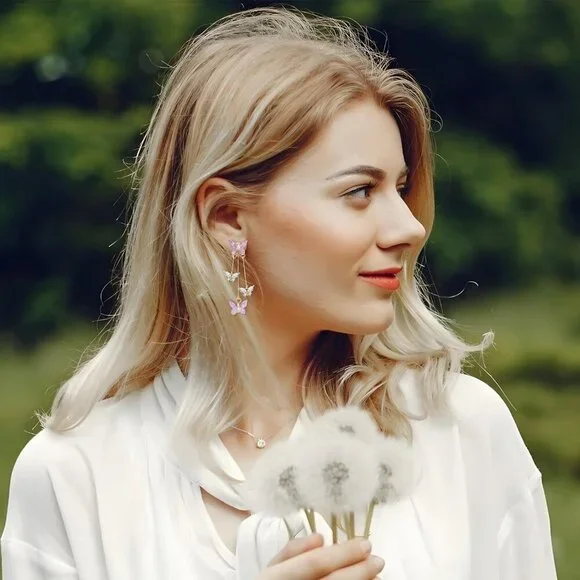 Elegant Purple Butterfly Tassel Earrings for Women - Spectacular Charm Jewelry - Picture 5 of 6